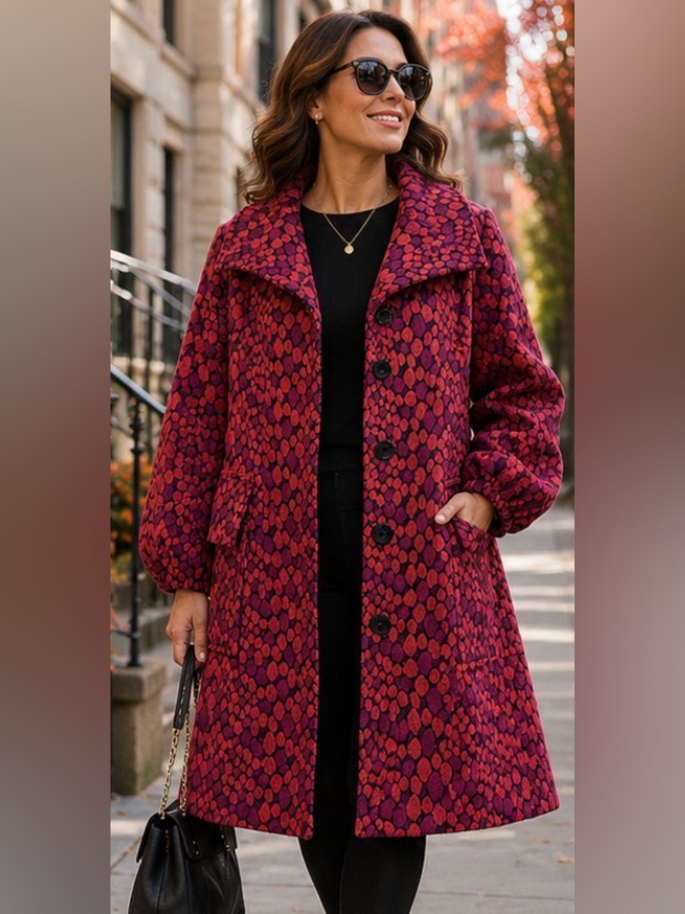 Lilycomes Angora Wool Statement Coat Women’s M Red Magenta Retro Mod